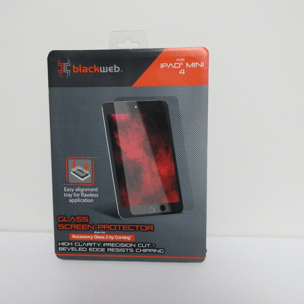Black Web Glass Screen Protector For Ipad Mini 4 W/ Easy Alignment Tray NEW